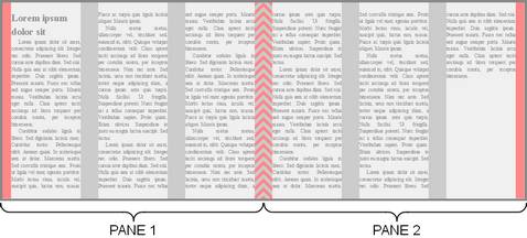 A columned article spread across two panes, showing how the column gap is split across the pane boundary.